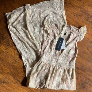 New For Love & Lemons Maxi Dress Sz S Lace Beige